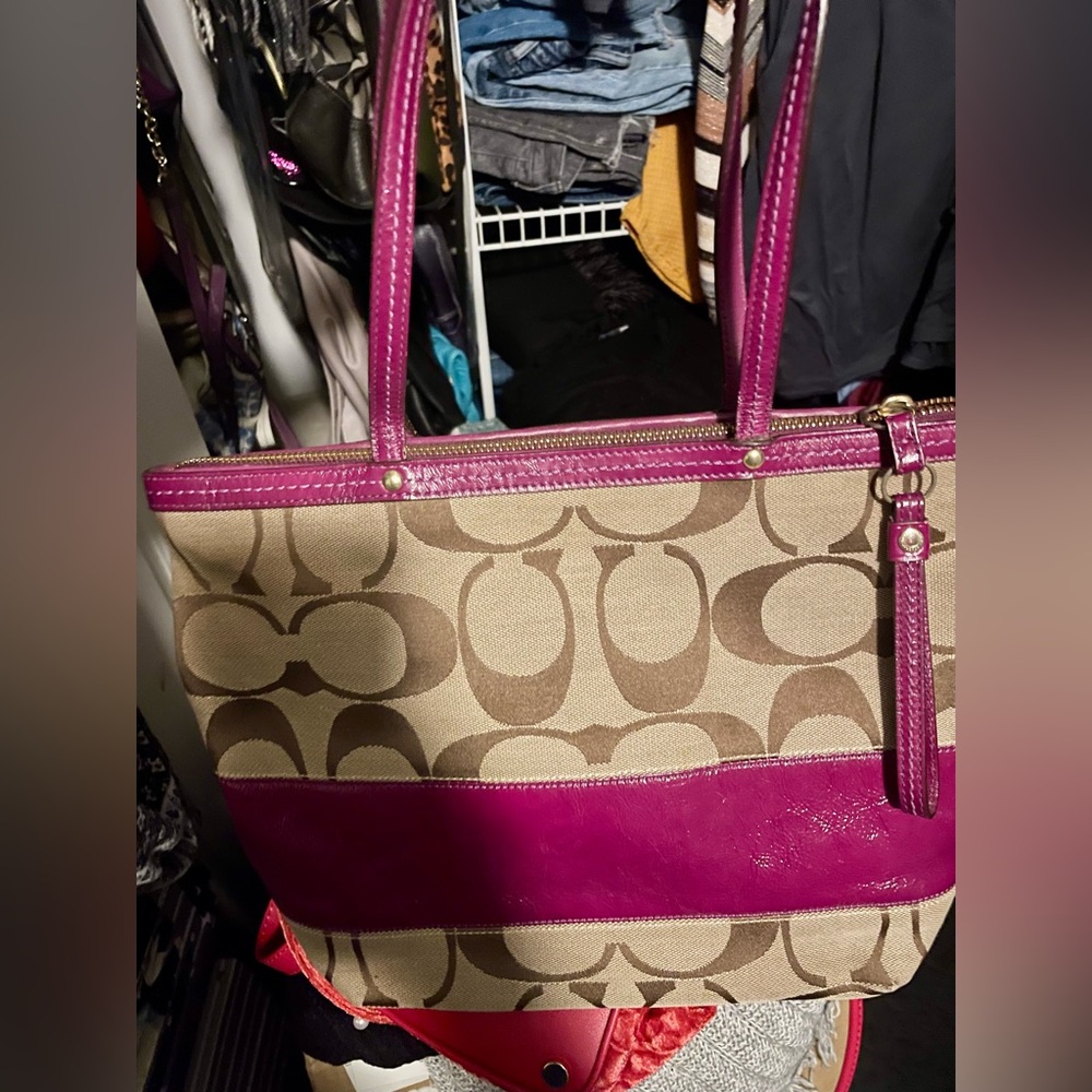 Coach Pink/Purple and Brown Monogram Tote